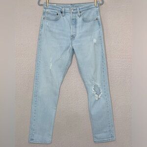 Levi’s Distressed Taper Leg Denim Jeans-Women’s 28x28-Light Blue-Casual-Button